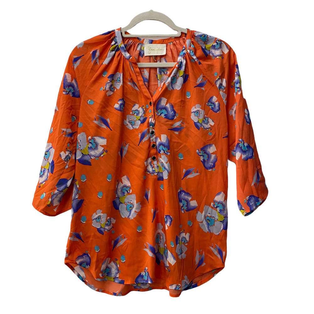 Yumi Kim Red Floral Long Sleeve Blouse Small